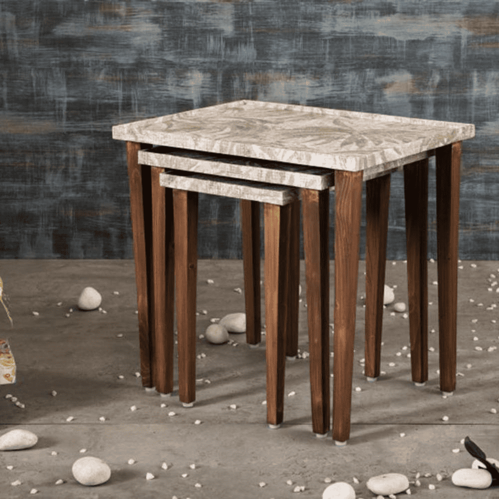 Palmbronze Solid Wood Triangle Nested End Table in Paper Finish - Set of 3
