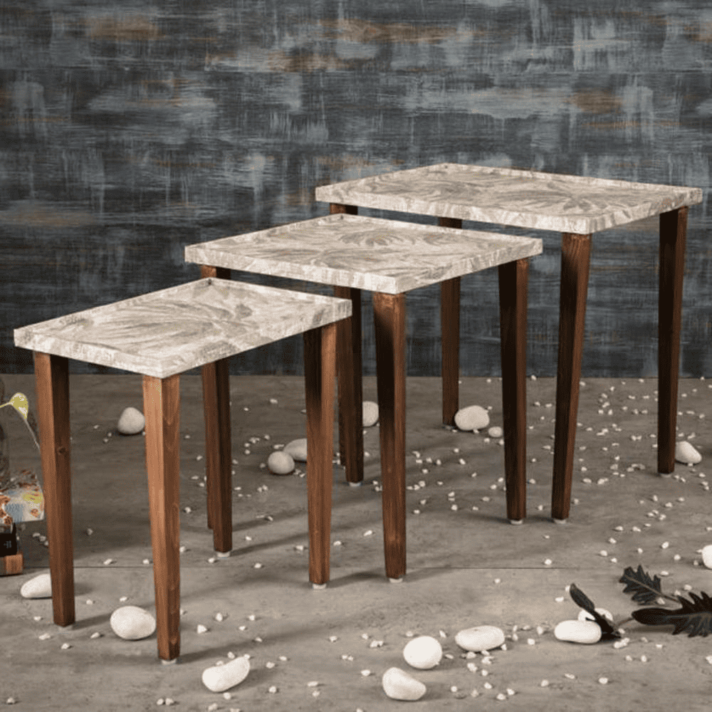 Palmbronze Solid Wood Triangle Nested End Table in Paper Finish - Set of 3