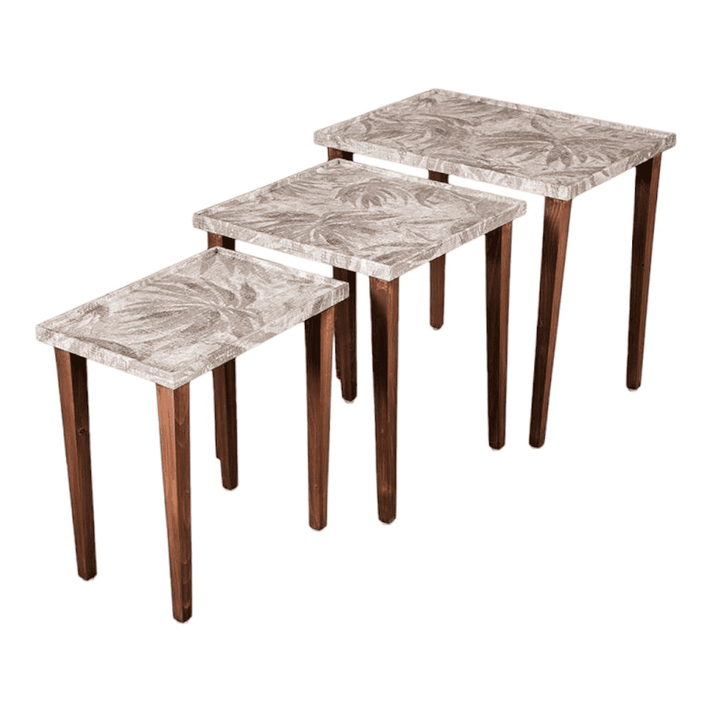 Palmbronze Solid Wood Triangle Nested End Table in Paper Finish - Set of 3