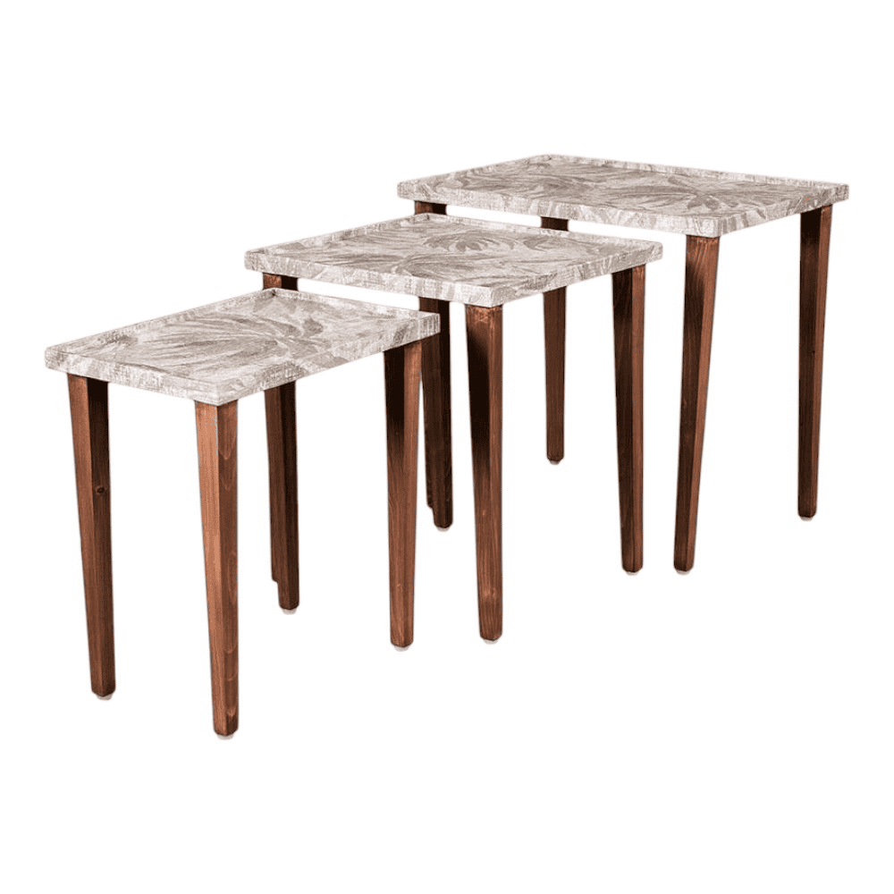 Palmbronze Solid Wood Triangle Nested End Table in Paper Finish - Set of 3