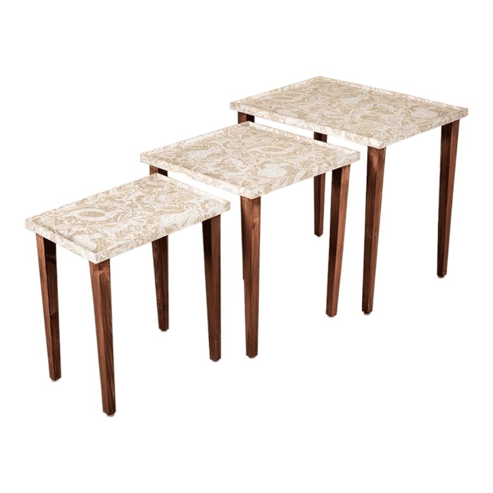 Jungle Solid Wood Nested End Table in Paper Finish - Set of 3