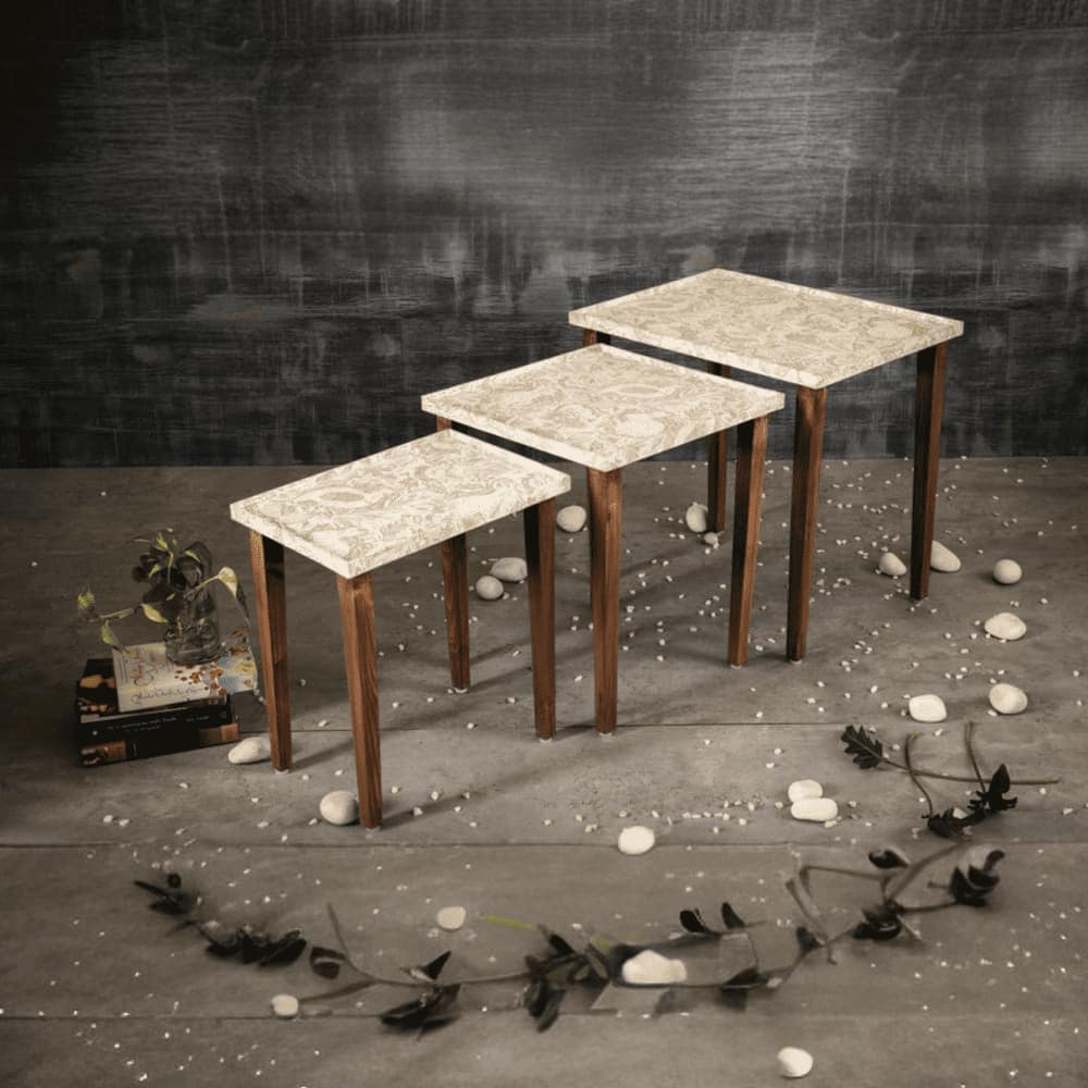 Jungle Solid Wood Nested End Table in Paper Finish - Set of 3