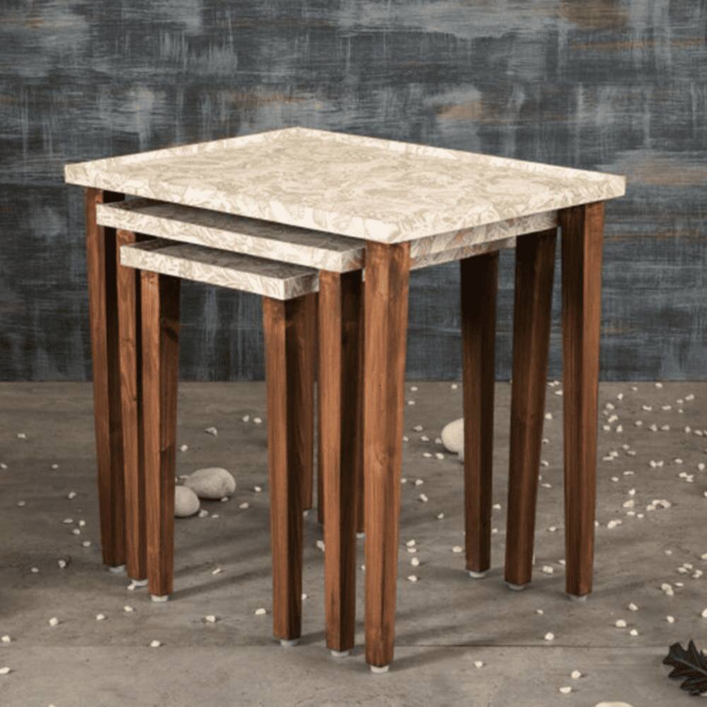 Jungle Solid Wood Nested End Table in Paper Finish - Set of 3