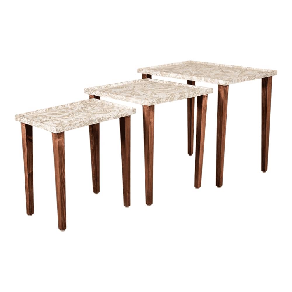 Jungle Solid Wood Nested End Table in Paper Finish - Set of 3