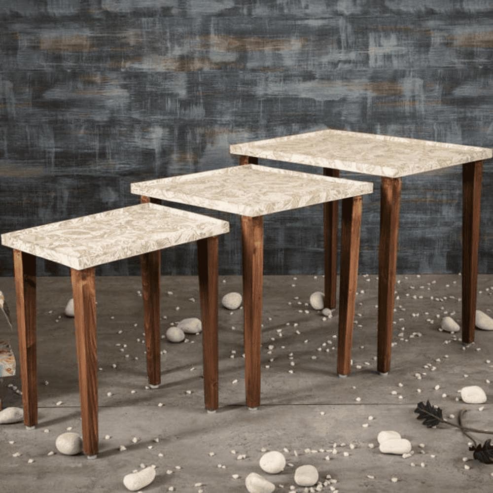 Jungle Solid Wood Nested End Table in Paper Finish - Set of 3