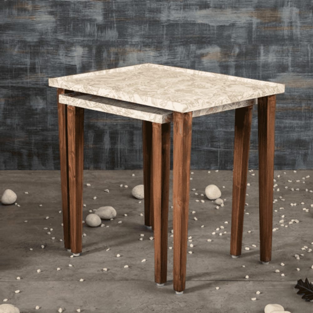 Jungle Solid Wood Nested End Table in Paper Finish - Set of 2