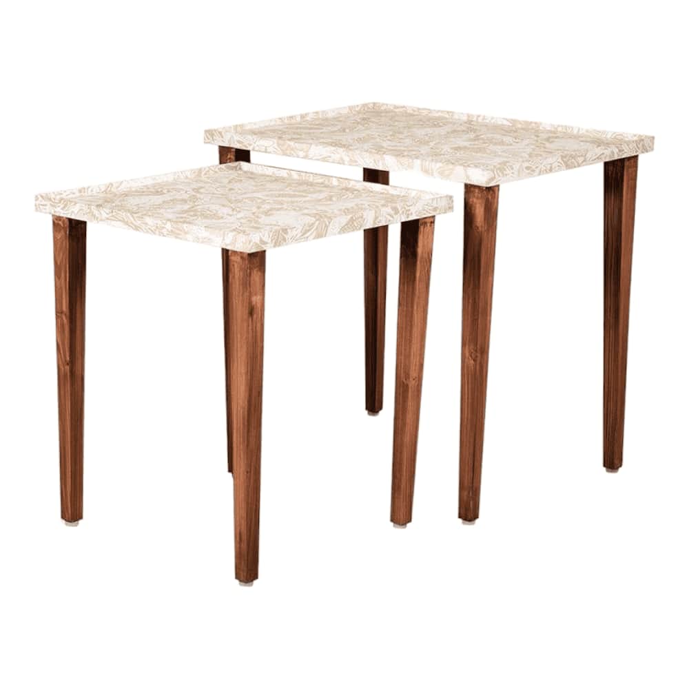Jungle Solid Wood Nested End Table in Paper Finish - Set of 2
