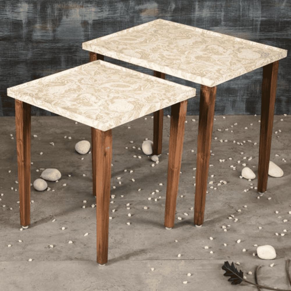 Jungle Solid Wood Nested End Table in Paper Finish - Set of 2
