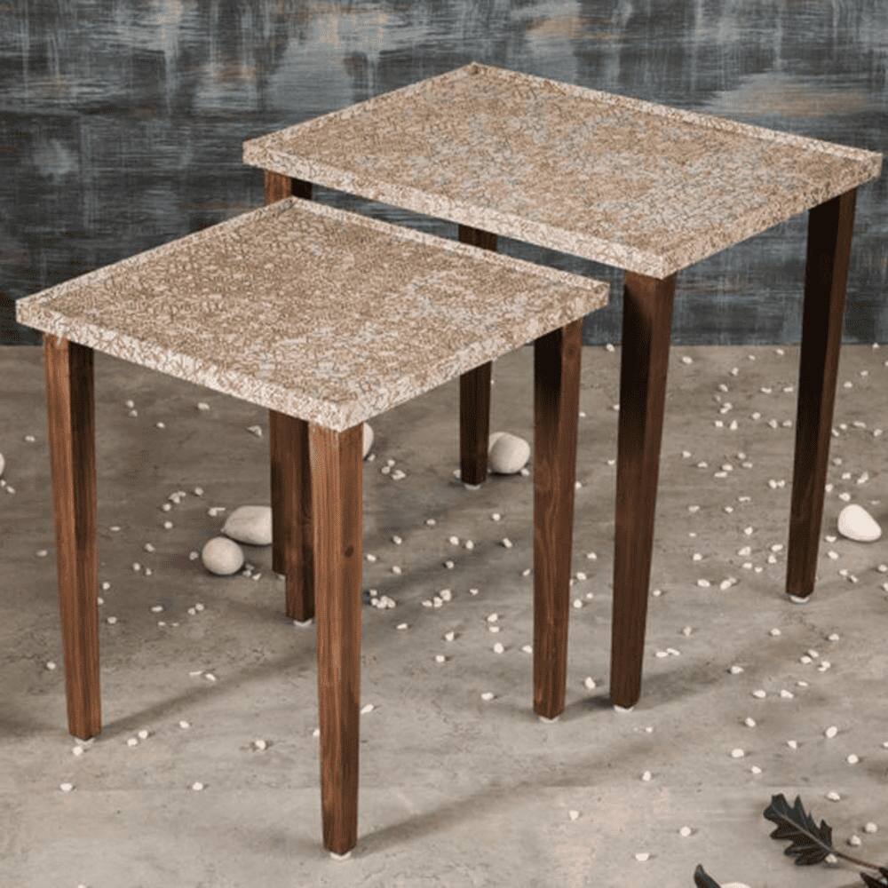 Honeycomb Solid Wood Nested End Table in Paper Finish - Set of 3