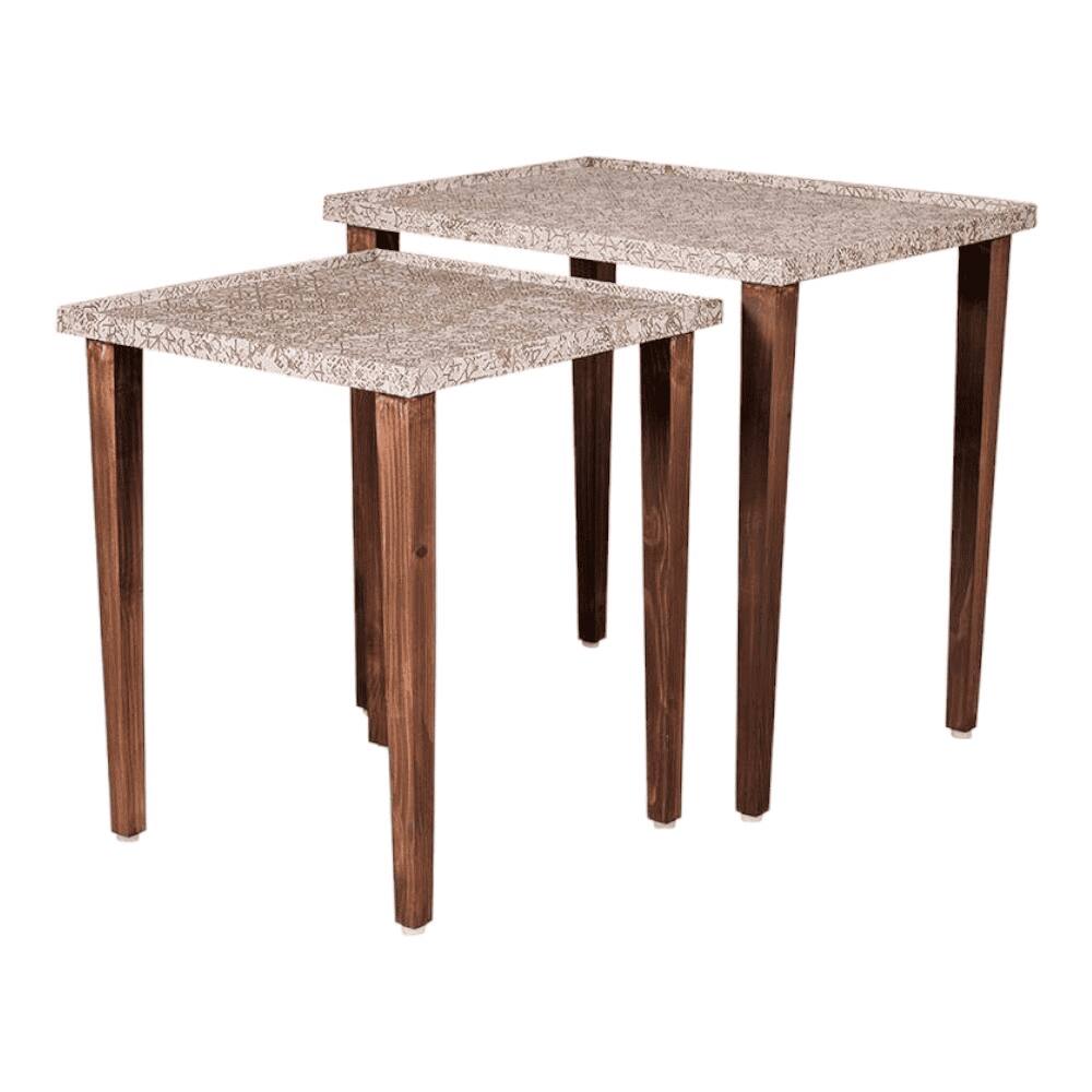 Honeycomb Solid Wood Nested End Table in Paper Finish - Set of 3