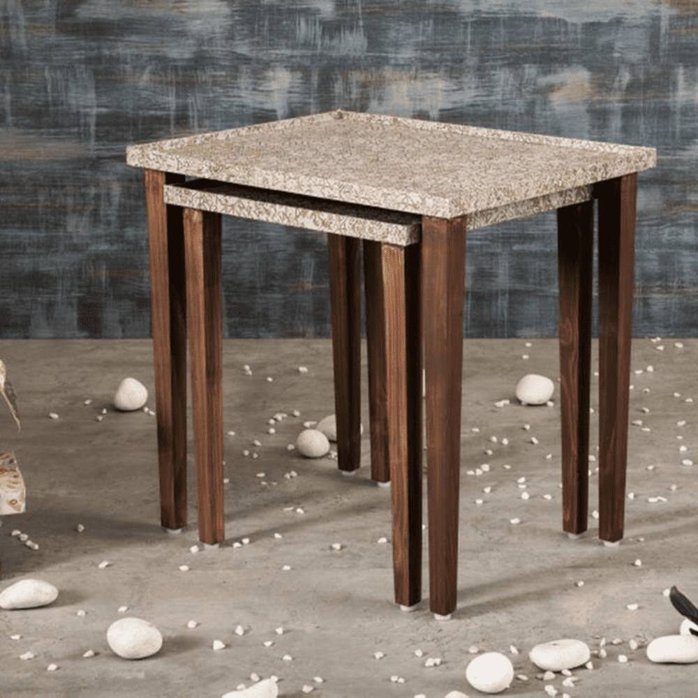 Honeycomb Solid Wood Nested End Table in Paper Finish - Set of 3