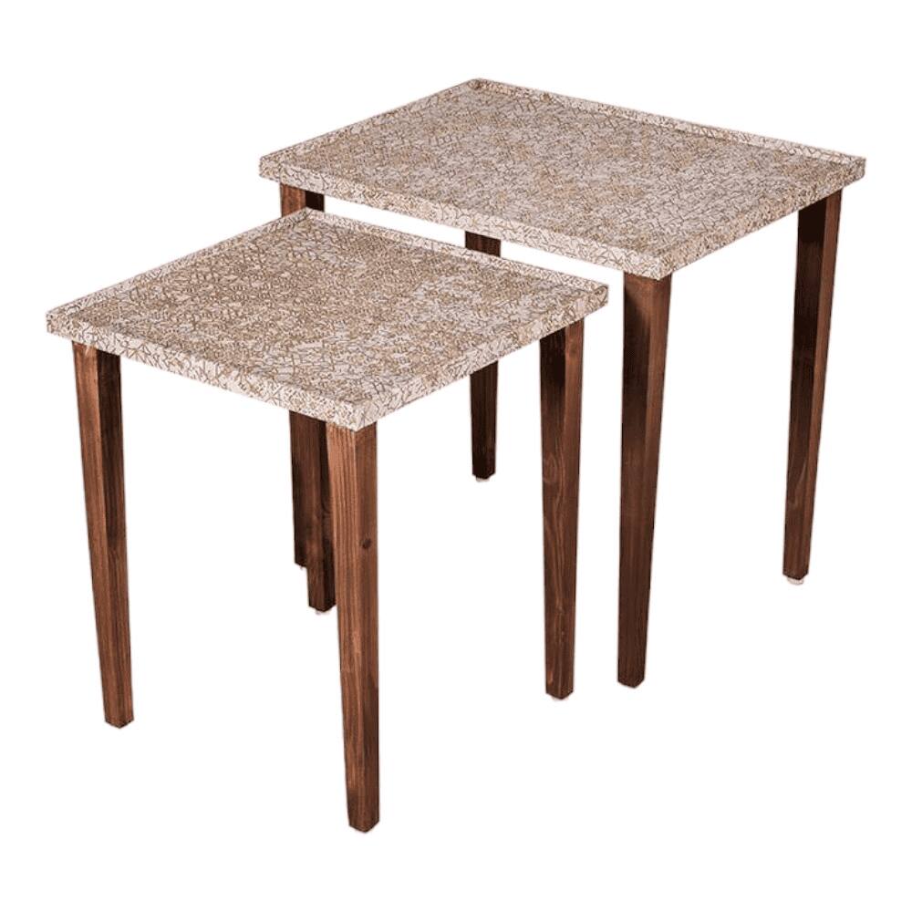 Honeycomb Solid Wood Nested End Table in Paper Finish - Set of 3
