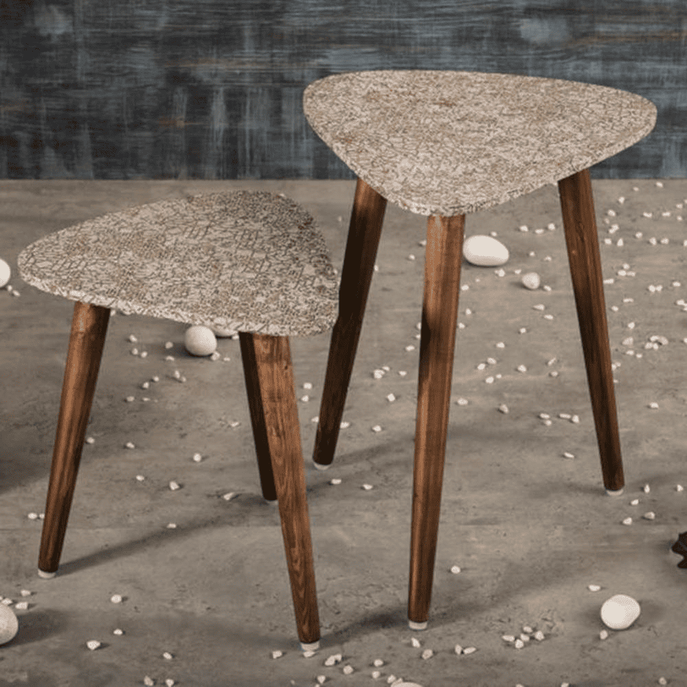 Honeycomb Solid Wood Nested End Table in Paper Finish - Set of 2