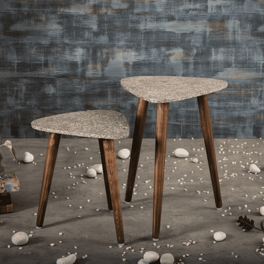 Honeycomb Solid Wood Nested End Table in Paper Finish - Set of 2