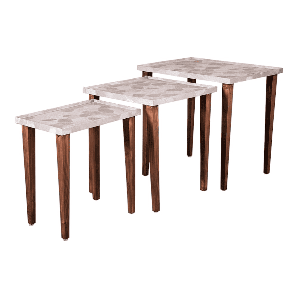 Allure Solid Wood Nested End Table in Paper Finish - Set of 3