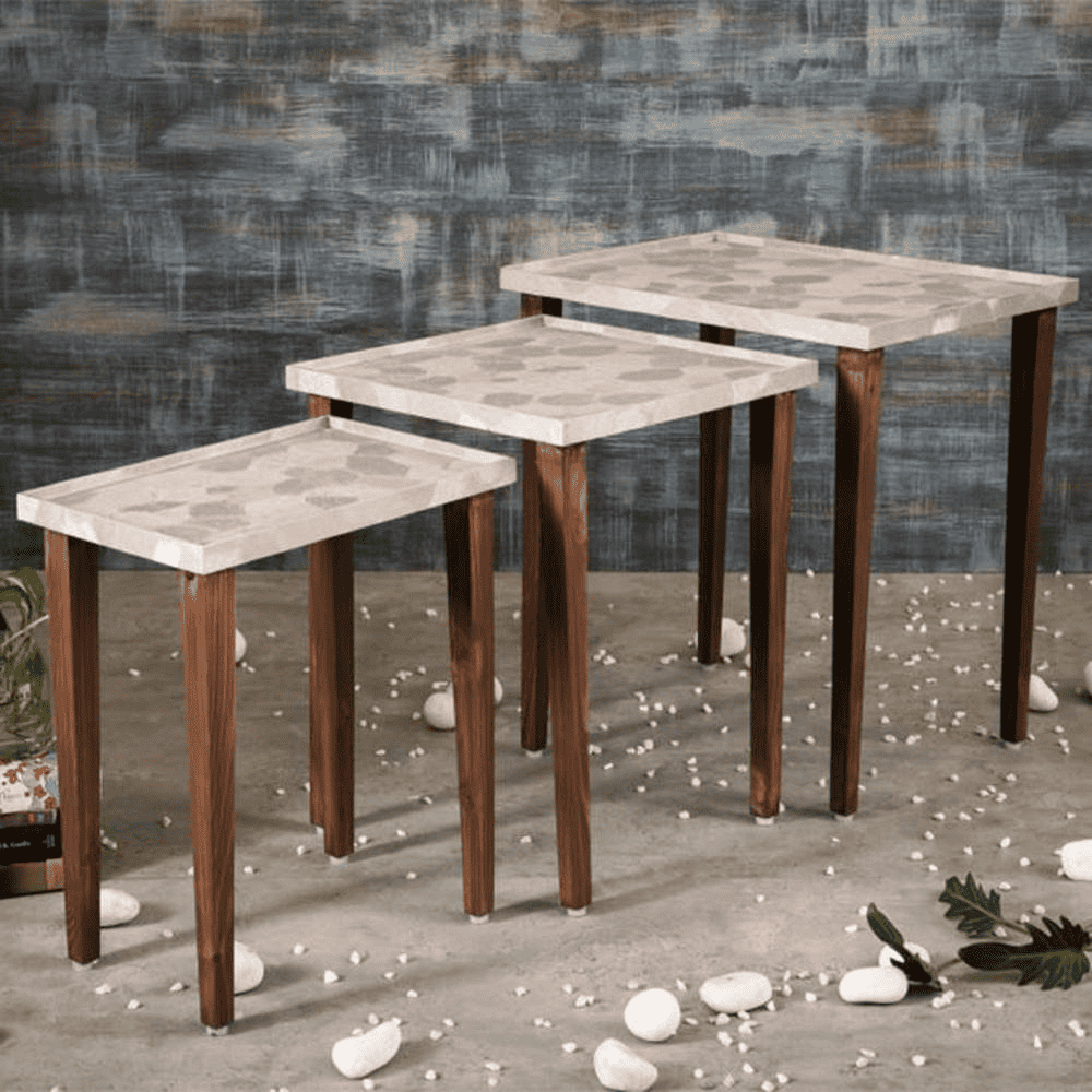 Allure Solid Wood Nested End Table in Paper Finish - Set of 3