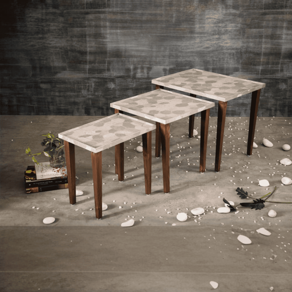 Allure Solid Wood Nested End Table in Paper Finish - Set of 3