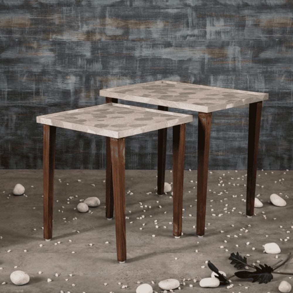 Allure Solid Wood Nested End Table in Paper Finish - Set of 2