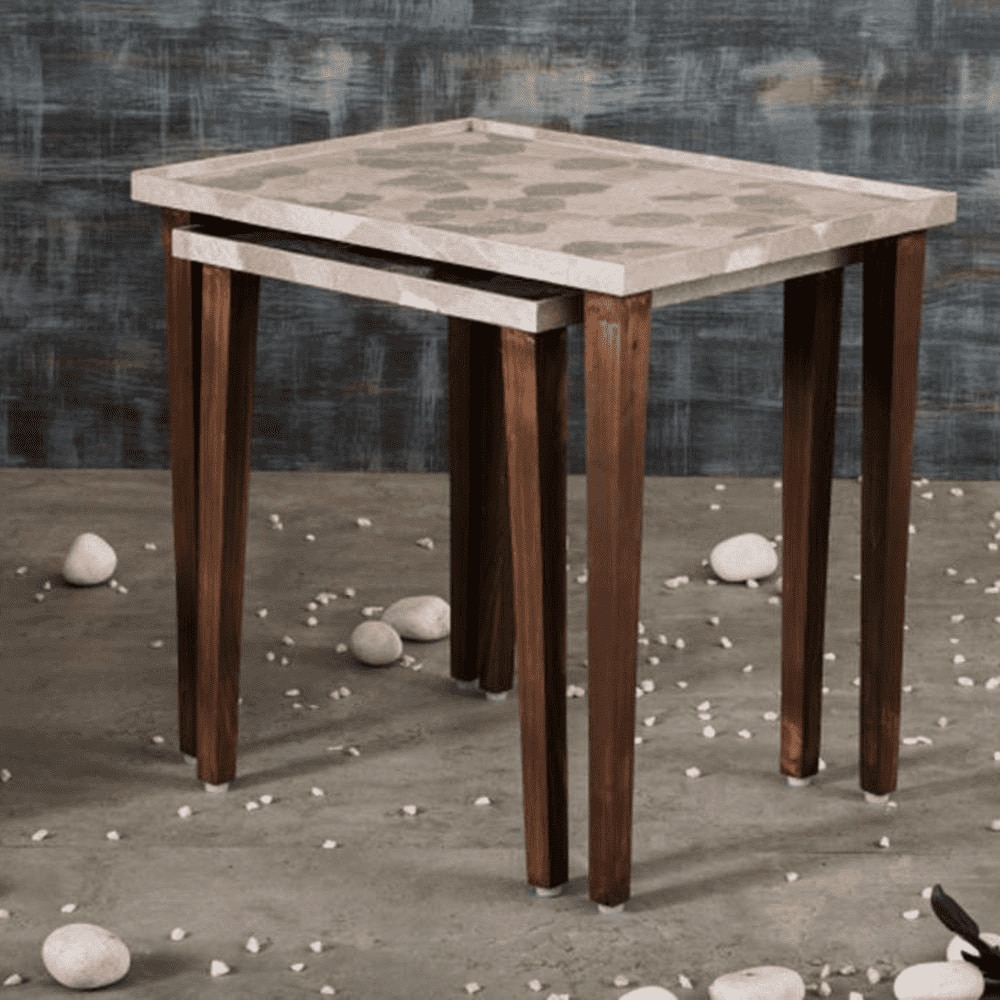Allure Solid Wood Nested End Table in Paper Finish - Set of 2