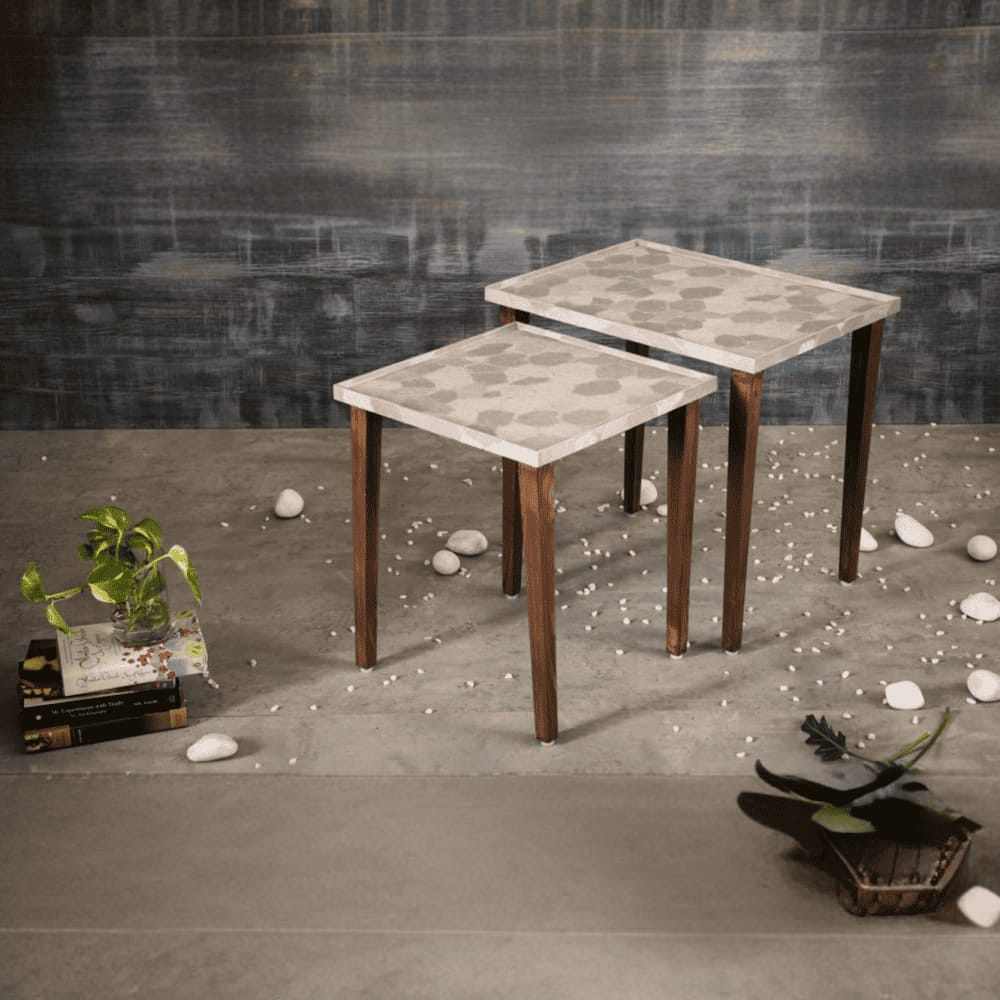 Allure Solid Wood Nested End Table in Paper Finish - Set of 2