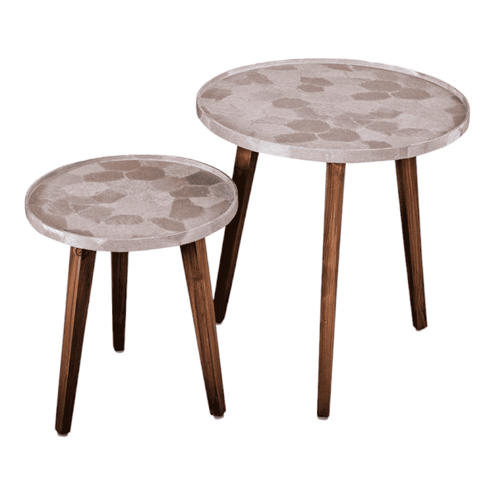 Boston Solid Wood Round Nested End Table in Paper Finish - Set of 2