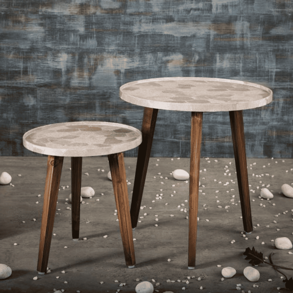 Boston Solid Wood Round Nested End Table in Paper Finish - Set of 2
