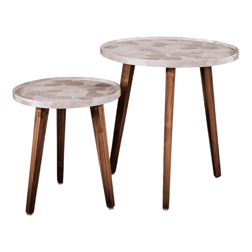 Boston Solid Wood Round Nested End Table in Paper Finish - Set of 2