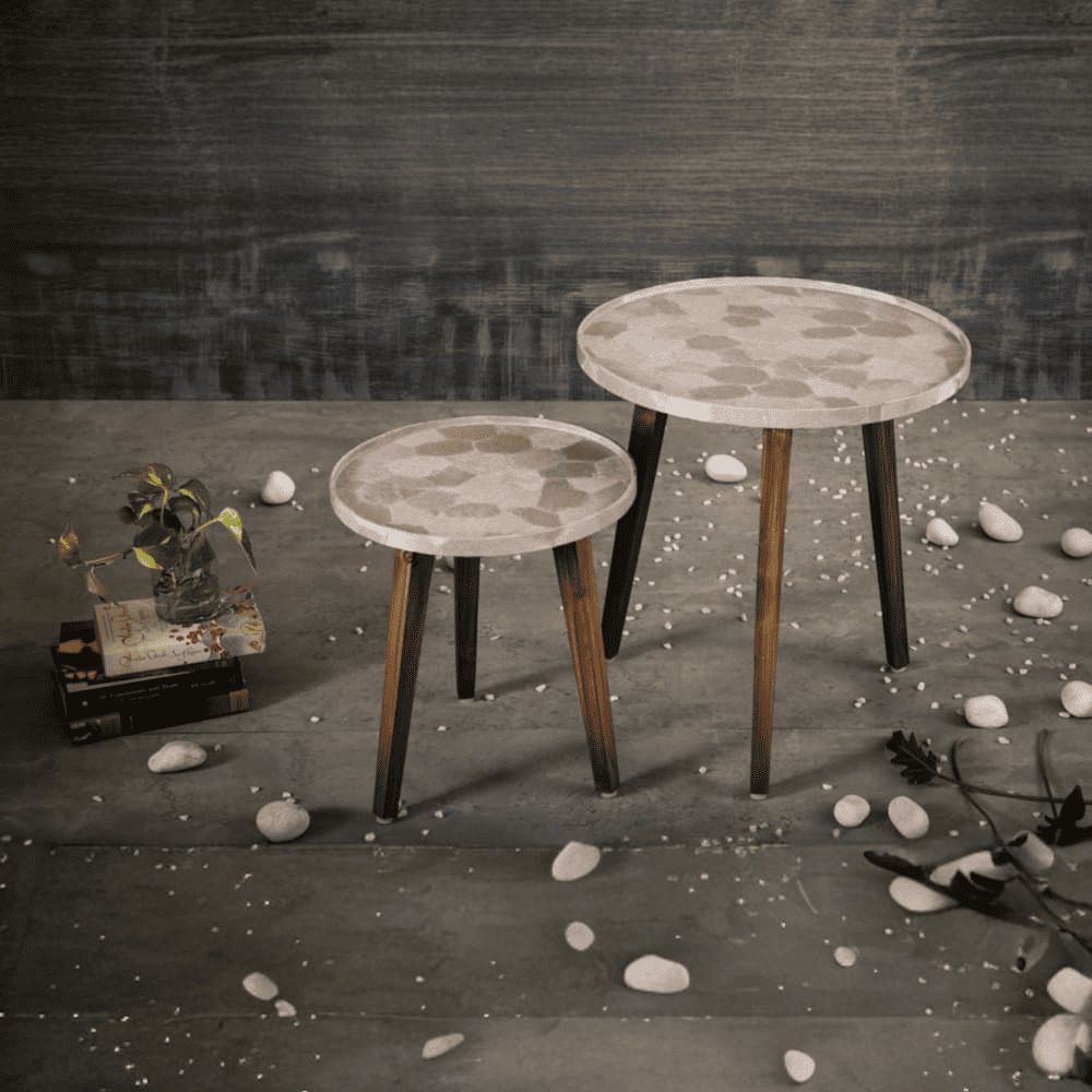 Boston Solid Wood Round Nested End Table in Paper Finish - Set of 2