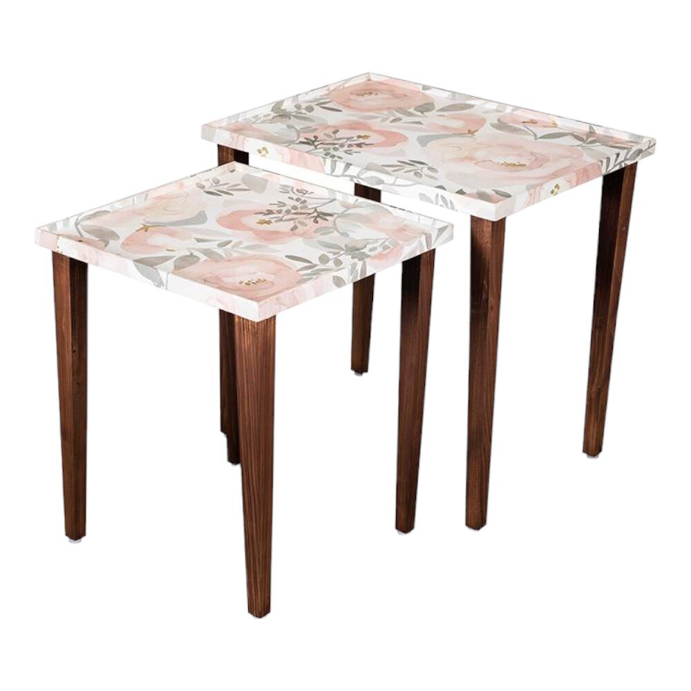 Blossom Solid Wood Rectangular Nested End Table in Paper Finish - Set of 2