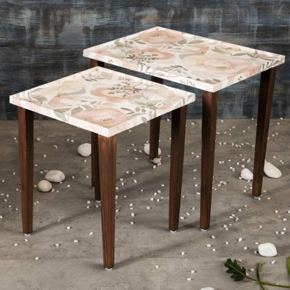 Blossom Solid Wood Rectangular Nested End Table in Paper Finish - Set of 2