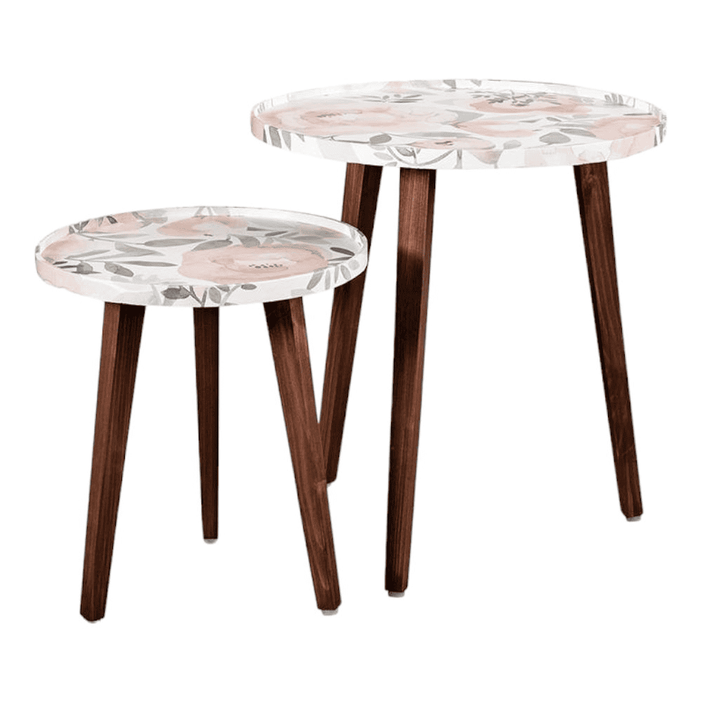 Blossom Solid Wood Round Nested End Table in Paper Finish - Set of 2
