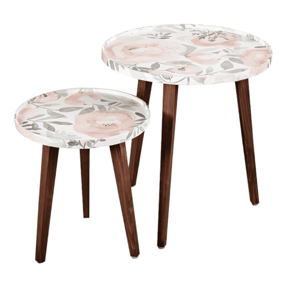 Blossom Solid Wood Round Nested End Table in Paper Finish - Set of 2