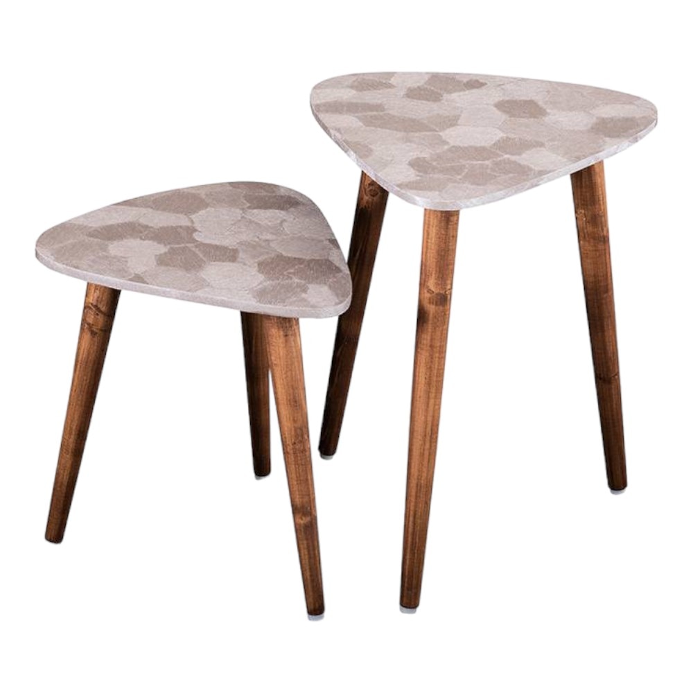 Sinclair Solid Wood Triangle Nested End Table in Paper Finish - Set of 2