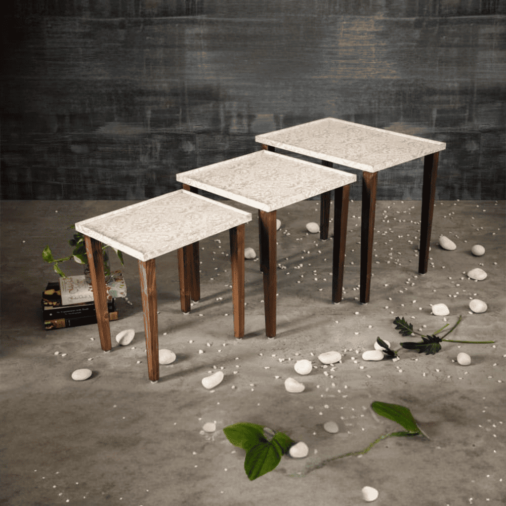 Chantilly Solid Wood Nested End Table in Paper Finish - Set of 3
