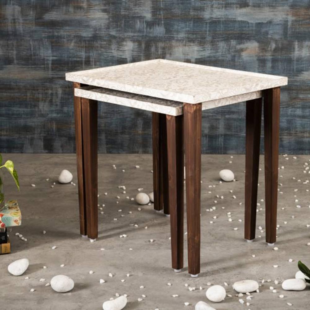 Chantilly Solid Wood Nested End Table in Paper Finish - Set of 2