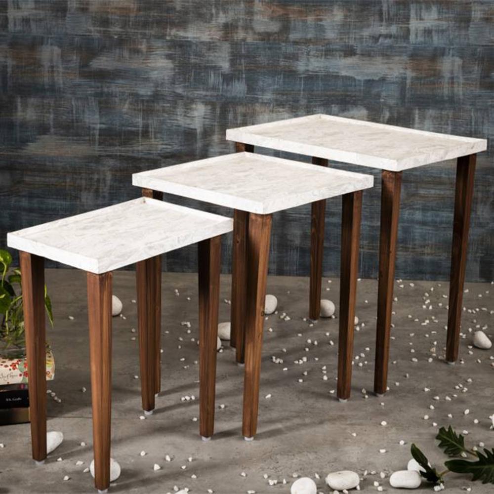 Leherein Solid Wood Nested End Table in Paper Finish - Set of 3 - A Tiny Mistake