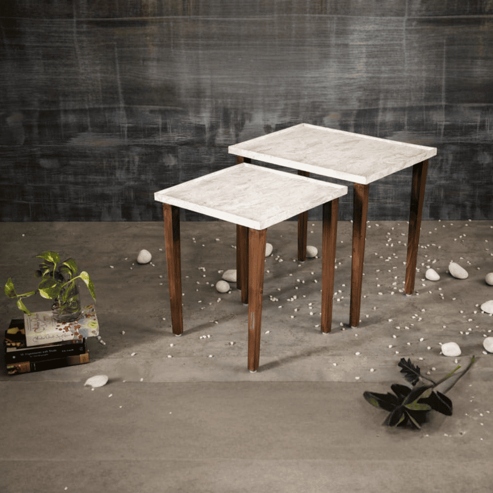 Leherein Solid Wood Nested End Table in Paper Finish - Set of 2