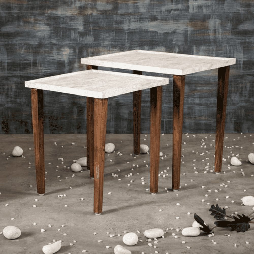Leherein Solid Wood Nested End Table in Paper Finish - Set of 2