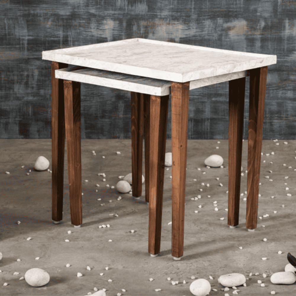Leherein Solid Wood Nested End Table in Paper Finish - Set of 2