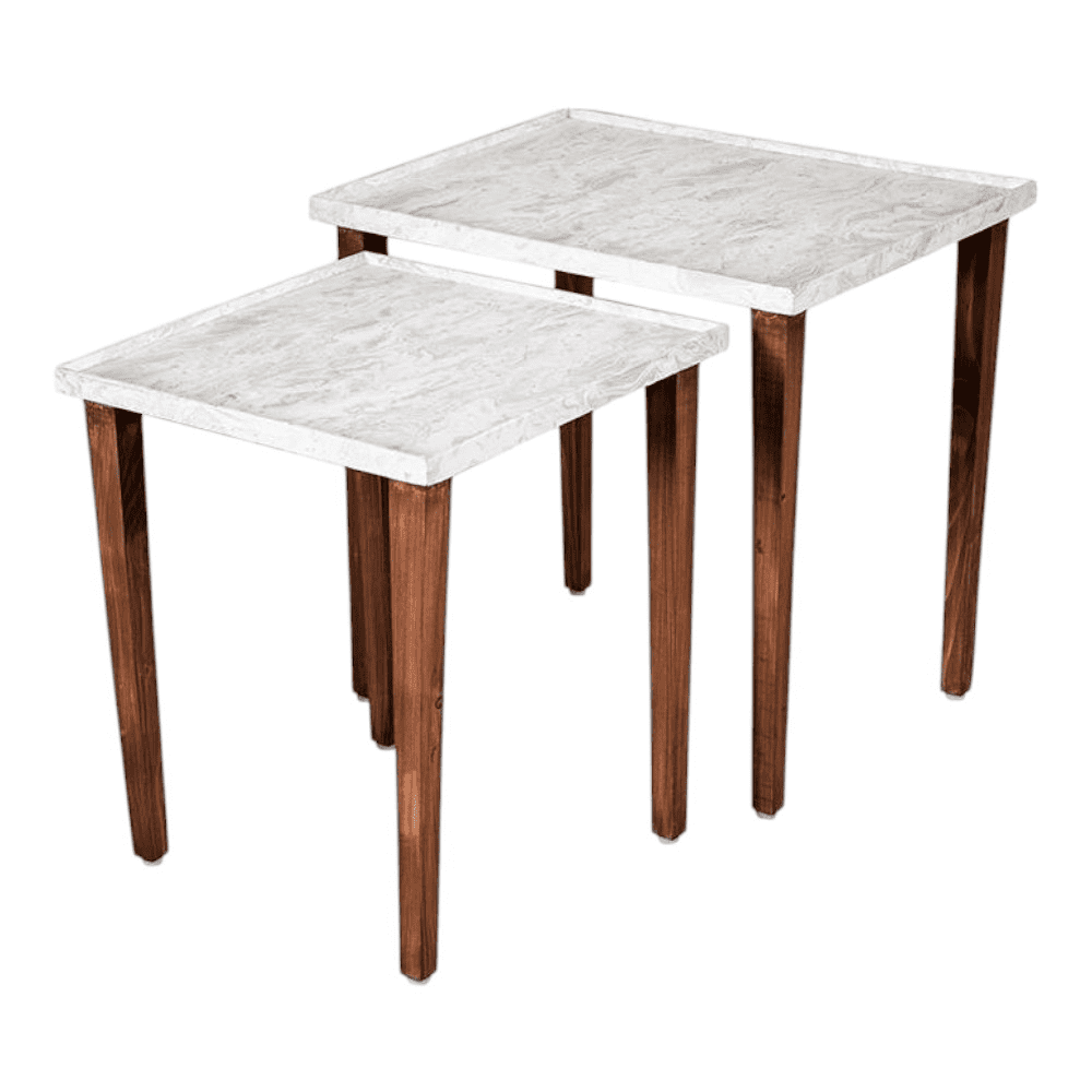Leherein Solid Wood Nested End Table in Paper Finish - Set of 2