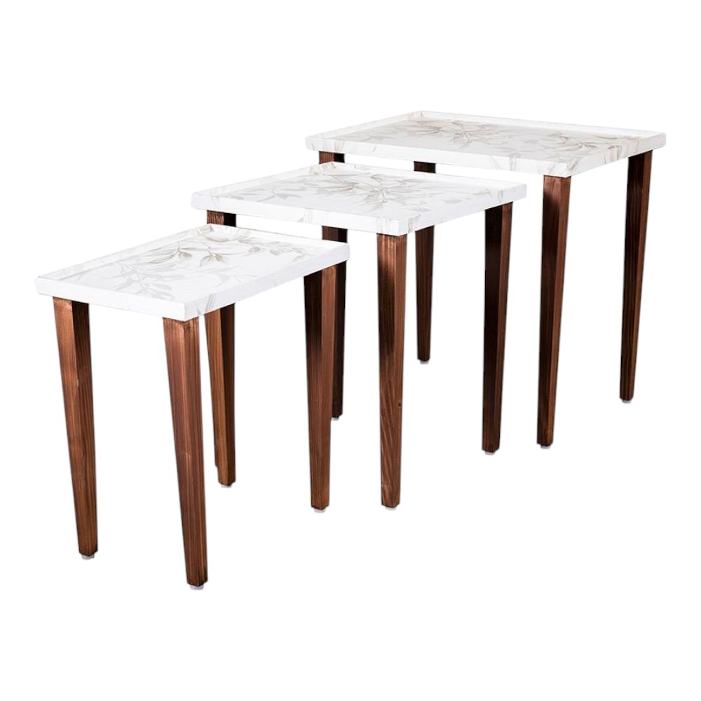 Tehni Solid Wood Nested End Table in Paper Finish - Set of 3