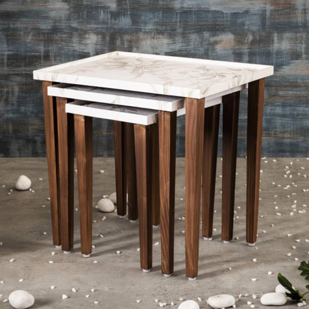 Tehni Solid Wood Nested End Table in Paper Finish - Set of 3