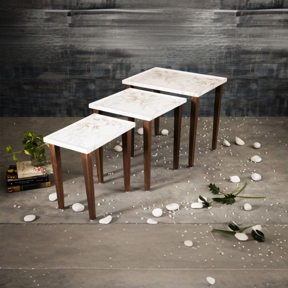 Tehni Solid Wood Nested End Table in Paper Finish - Set of 3