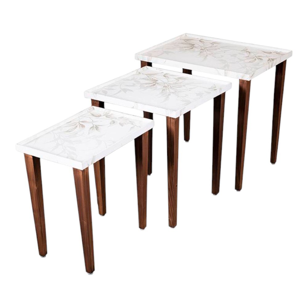 Tehni Solid Wood Nested End Table in Paper Finish - Set of 3