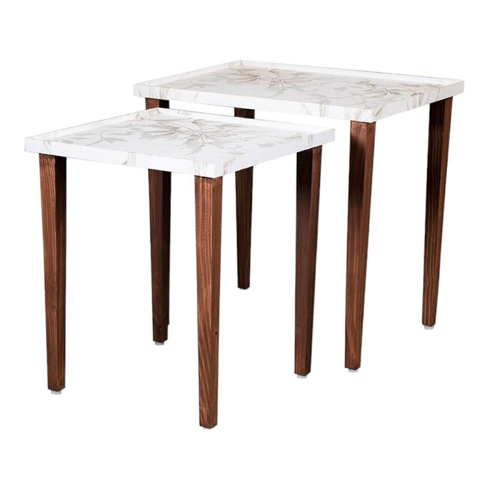Tehni Solid Wood Nested End Table in Paper Finish - Set of 2