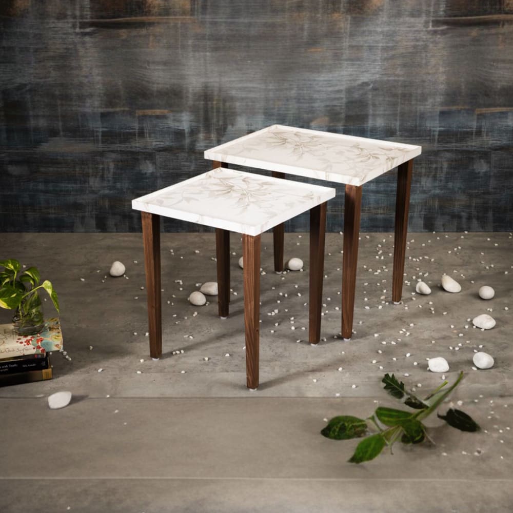 Tehni Solid Wood Nested End Table in Paper Finish - Set of 2