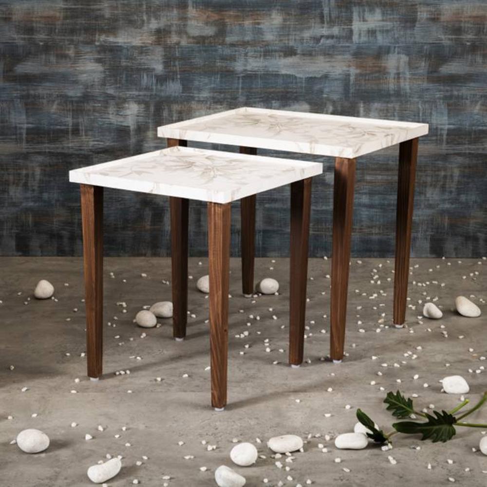 Tehni Solid Wood Nested End Table in Paper Finish - Set of 2