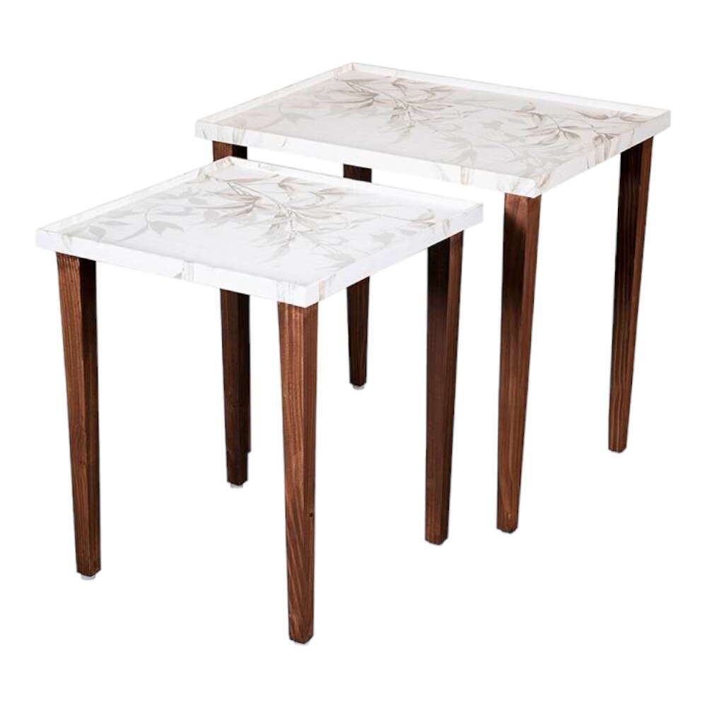 Tehni Solid Wood Nested End Table in Paper Finish - Set of 2