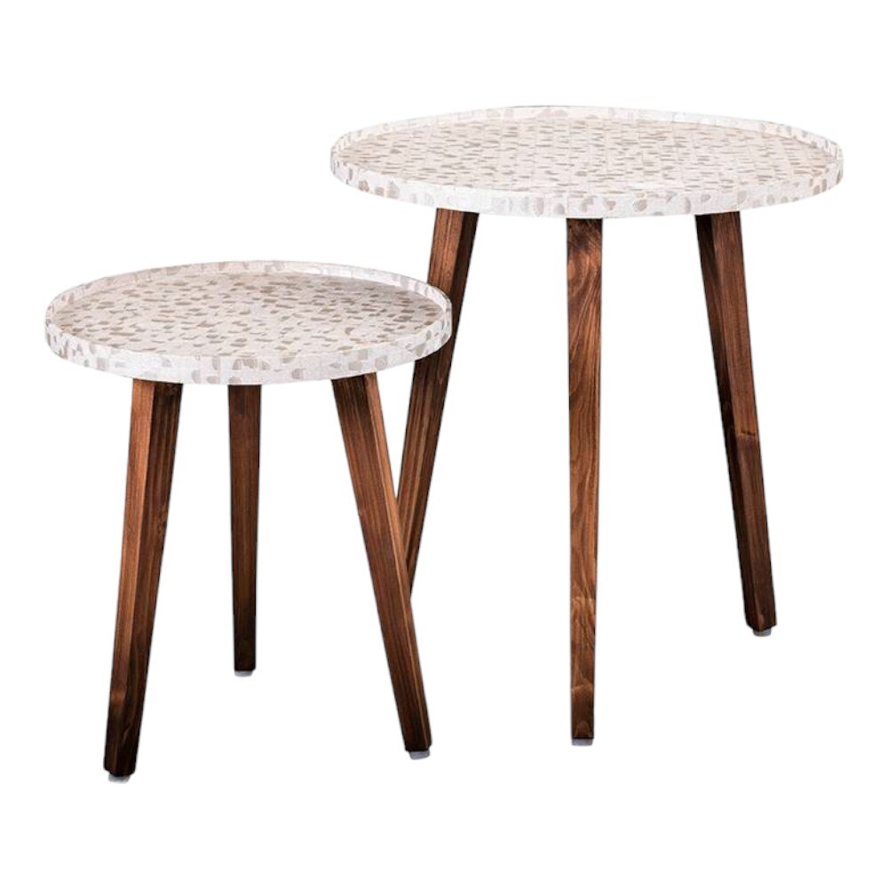 Chaandi Solid Wood Nested End Table in Paper Finish - Set of 2