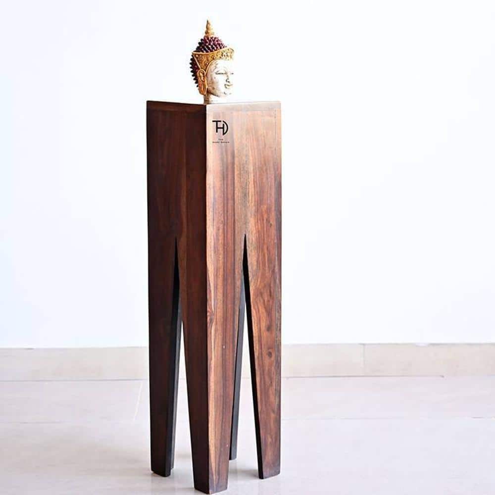 V Cut Designer End Table Natural